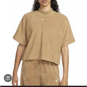 Women's Nike Tan Terry Textured Oversized Short Sleeve Tee Plus Size 1X NWOT
